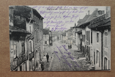 Postcard PC Medewich Moyenvic Lorraine 1916 street houses France 57 Moselle